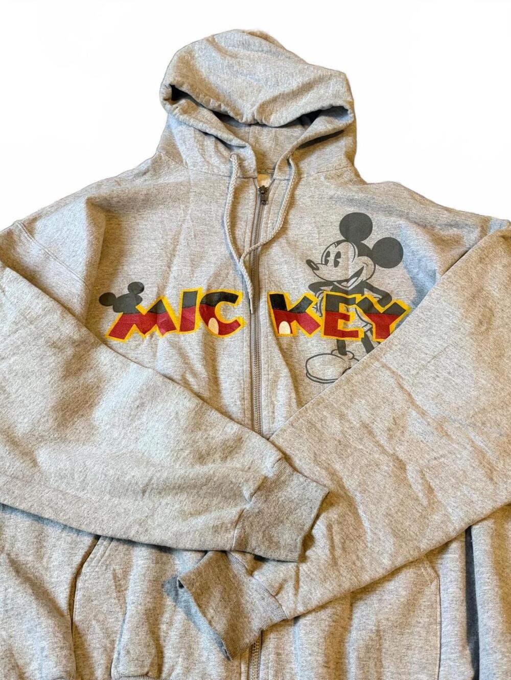 Disney Mickey Mouse Gray Zip Hoodie Size Large Disneyland Hanes Graphic